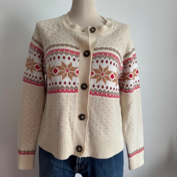 My Style - Cream Women Winter Snowflake Knit Cardigan - Picture 2 of 8